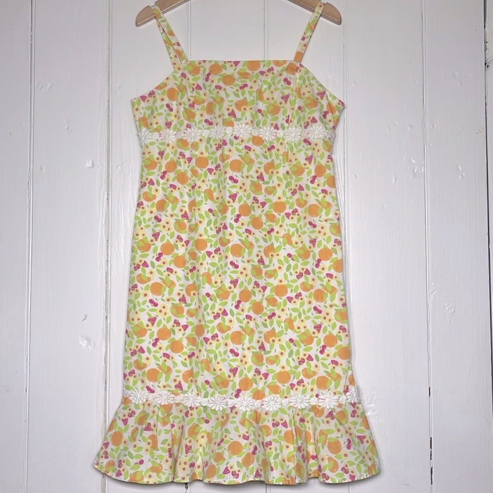 VINTAGE LILLY PULITZER EUC White Tag Fruit Print Ruffle Dress